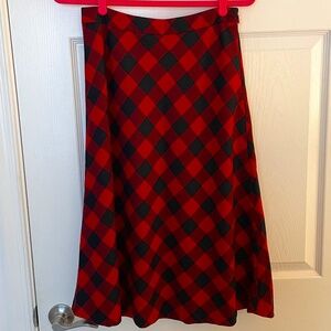 Talbots Petites Red/Black Plaid A-Line Midi Skirt w/ Lining Size 2P